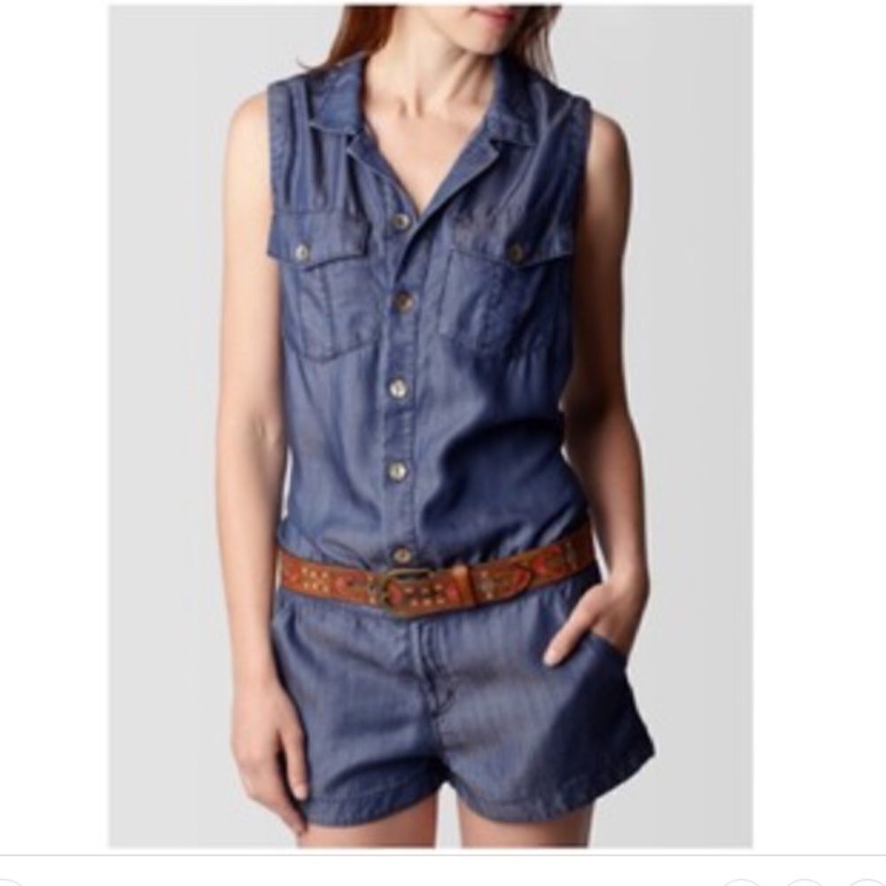 True Religion Sleeveless Denim Utility Jumpsuit Romper Size X-Small